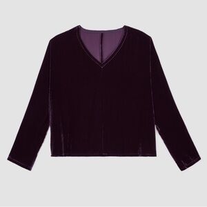 Eileen fisher burgundy Velvet V-Neck Long Sleeve Top burgundy NWT